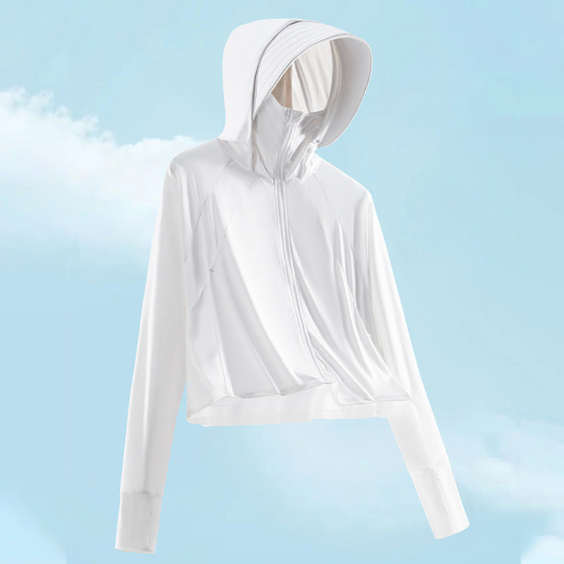 夏用ショート丈日焼け止め服、UPF50+紫外線カット、アイスシルクスキン、快適で通気性のあるショール、女性用日焼け止め服