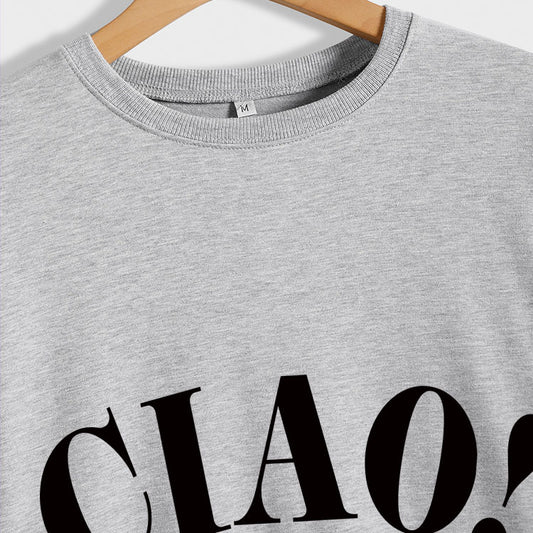 レディースシンプルレターラウンドネックプルオーバー ゆったりボトムシャツ