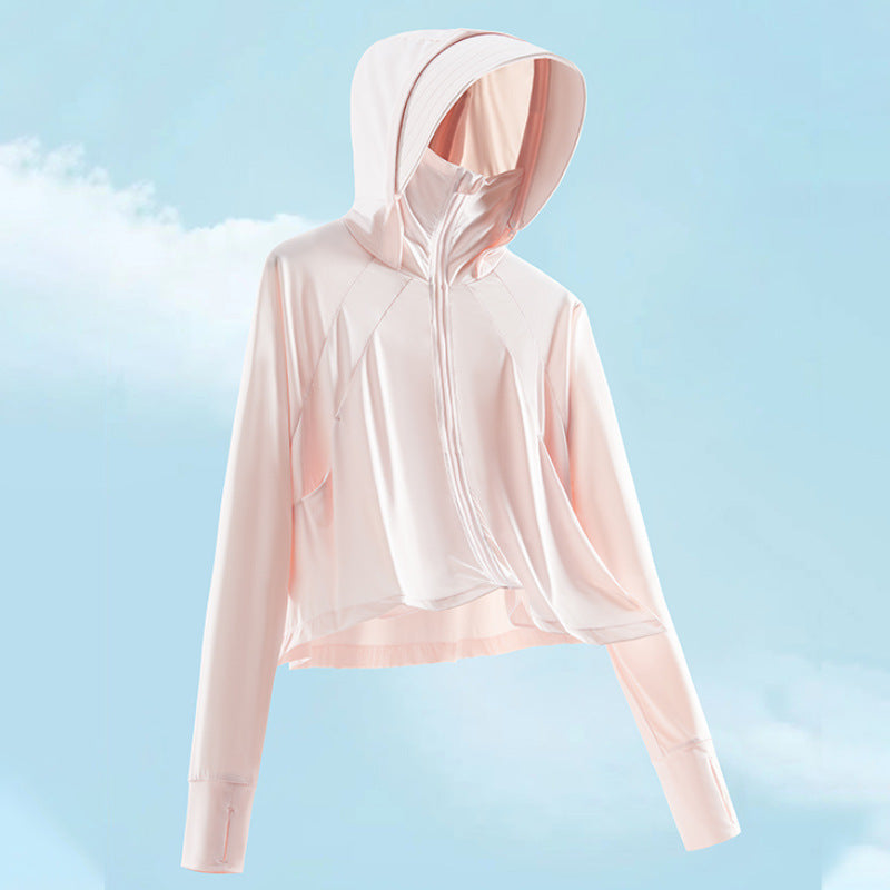 夏用ショート丈日焼け止め服、UPF50+紫外線カット、アイスシルクスキン、快適で通気性のあるショール、女性用日焼け止め服