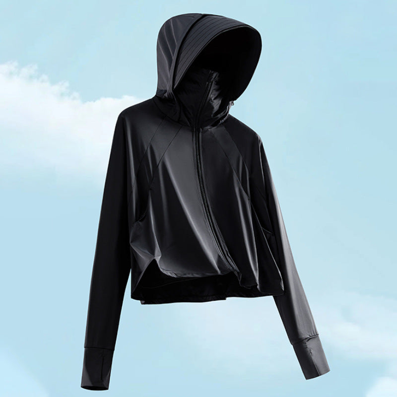 夏用ショート丈日焼け止め服、UPF50+紫外線カット、アイスシルクスキン、快適で通気性のあるショール、女性用日焼け止め服