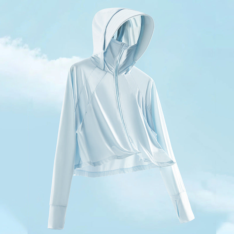 夏用ショート丈日焼け止め服、UPF50+紫外線カット、アイスシルクスキン、快適で通気性のあるショール、女性用日焼け止め服