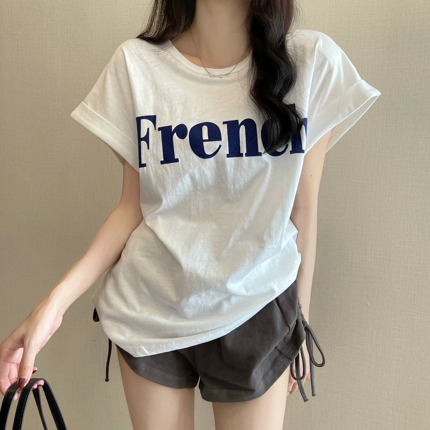 2025年新作ネットセレブインスーパーホットスリムドロップショルダースウィートクール半袖Tシャツゆったり女子夏学生トップストレンド