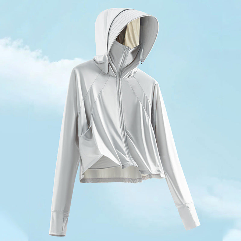 夏用ショート丈日焼け止め服、UPF50+紫外線カット、アイスシルクスキン、快適で通気性のあるショール、女性用日焼け止め服