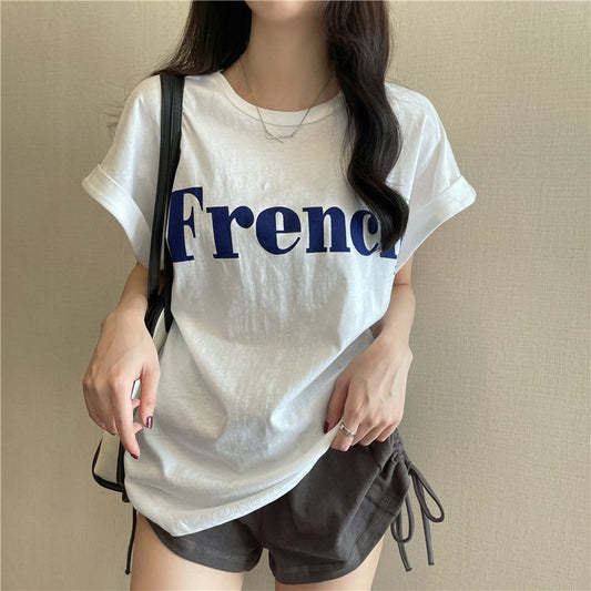 2025年新作ネットセレブインスーパーホットスリムドロップショルダースウィートクール半袖Tシャツゆったり女子夏学生トップストレンド