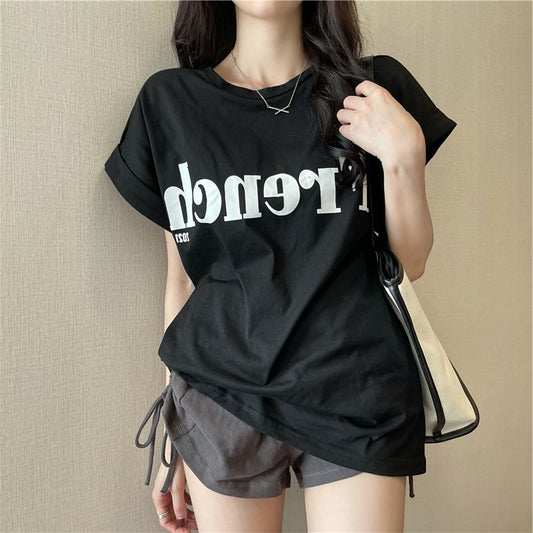 2025年新作ネットセレブインスーパーホットスリムドロップショルダースウィートクール半袖Tシャツゆったり女子夏学生トップストレンド