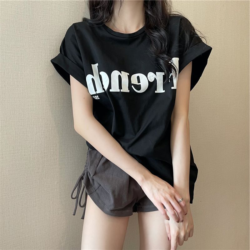 2025年新作ネットセレブインスーパーホットスリムドロップショルダースウィートクール半袖Tシャツゆったり女子夏学生トップストレンド