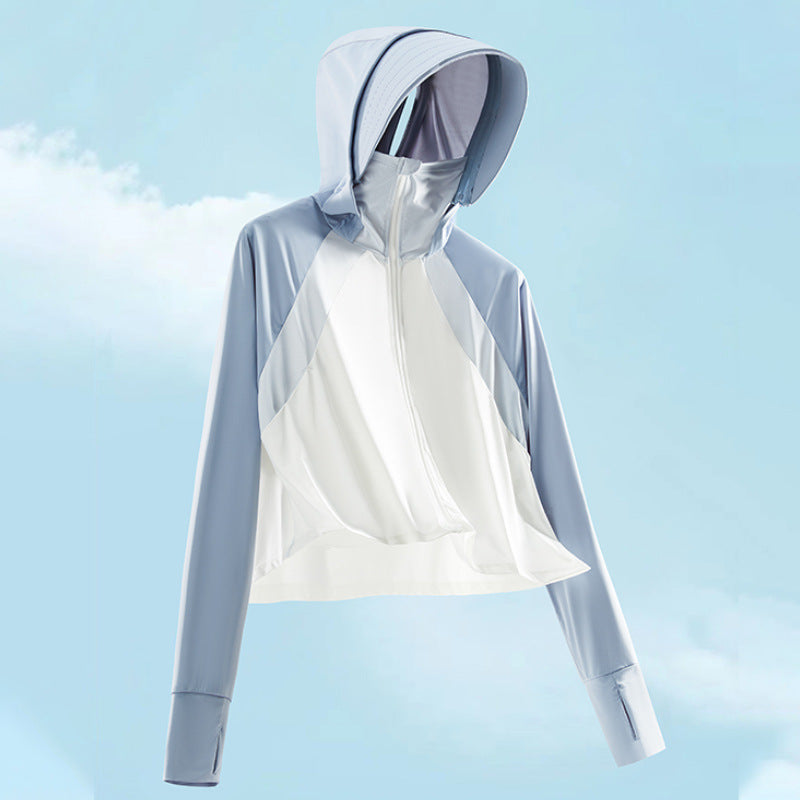 夏用ショート丈日焼け止め服、UPF50+紫外線カット、アイスシルクスキン、快適で通気性のあるショール、女性用日焼け止め服