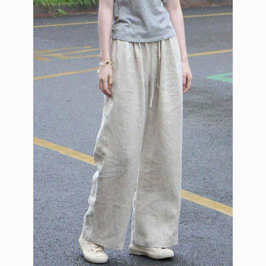 日系綿麻パンツカジュアルパンツ春の薄手小柄亜麻パンツゆったりワイドパンツだるい散歩パンツ