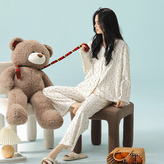 抗菌新疆綿]春の新作パジャマ女性用、純綿長袖、韓国風 ホームウェアスーツ