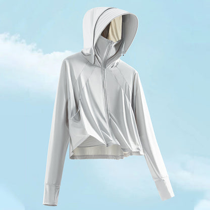 夏用ショート丈日焼け止め服、UPF50+紫外線カット、アイスシルクスキン、快適で通気性のあるショール、女性用日焼け止め服