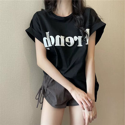 2025年新作ネットセレブインスーパーホットスリムドロップショルダースウィートクール半袖Tシャツゆったり女子夏学生トップストレンド