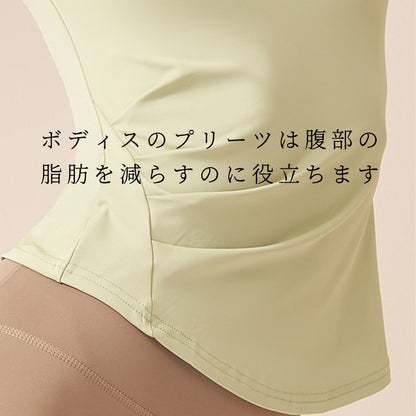 Vネックヨガ半袖ヌード速乾フィットネスプリーツ スポーツトップス（ランニング用女性用）