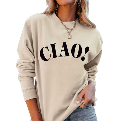 レディースシンプルレターラウンドネックプルオーバー ゆったりボトムシャツ