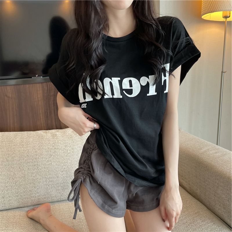 2025年新作ネットセレブインスーパーホットスリムドロップショルダースウィートクール半袖Tシャツゆったり女子夏学生トップストレンド