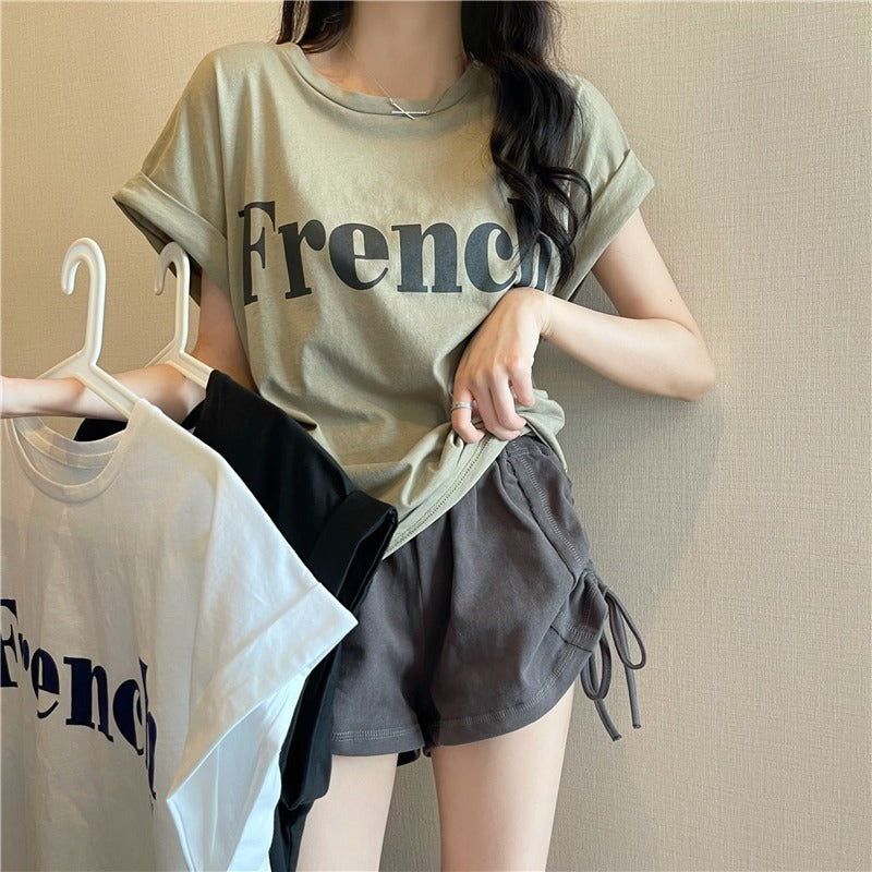 2025年新作ネットセレブインスーパーホットスリムドロップショルダースウィートクール半袖Tシャツゆったり女子夏学生トップストレンド