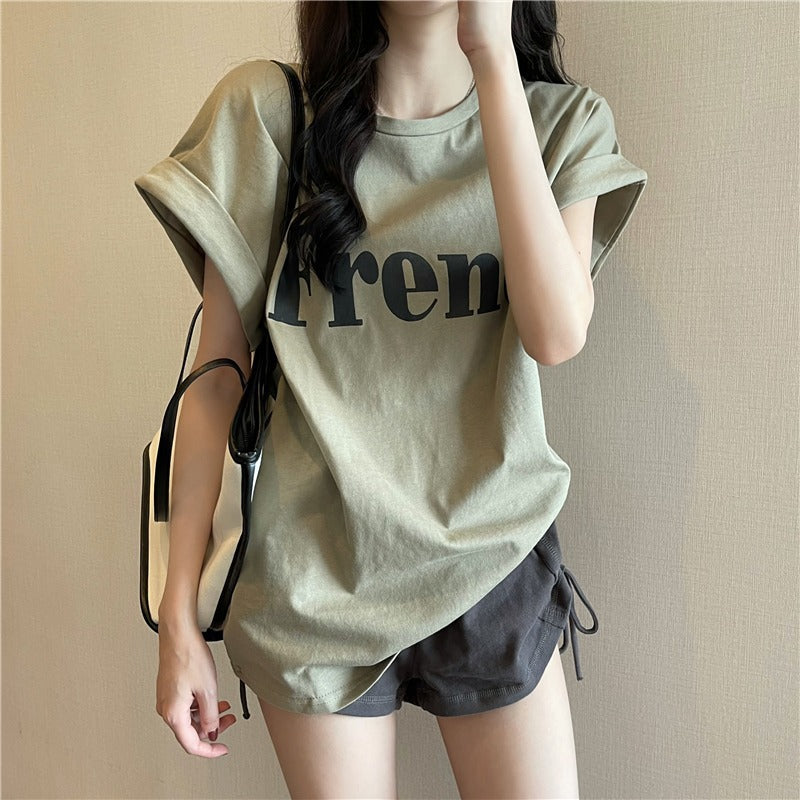 2025年新作ネットセレブインスーパーホットスリムドロップショルダースウィートクール半袖Tシャツゆったり女子夏学生トップストレンド