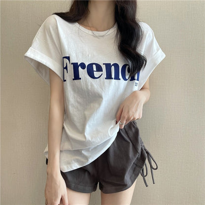 2025年新作ネットセレブインスーパーホットスリムドロップショルダースウィートクール半袖Tシャツゆったり女子夏学生トップストレンド