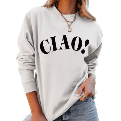 レディースシンプルレターラウンドネックプルオーバー ゆったりボトムシャツ