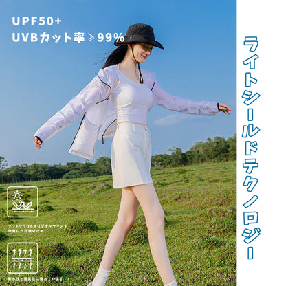 男性と女性のための日焼け防止服、UPF50+、軽量で通気性のあるフード付きスキン服、マウンテントレンドの サイクリングと登山用の日焼け防止服